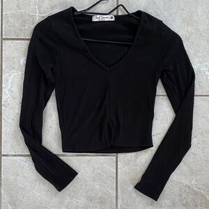Cloud Dancer Black Ribbed Crop Cut Out Long Sleeve